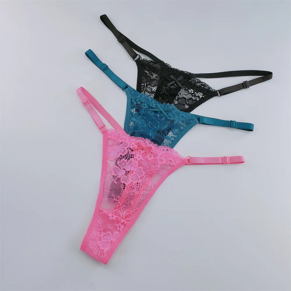 Set 3 Perizomi in Pizzo Trasparente Donna– Sexy Regolabile