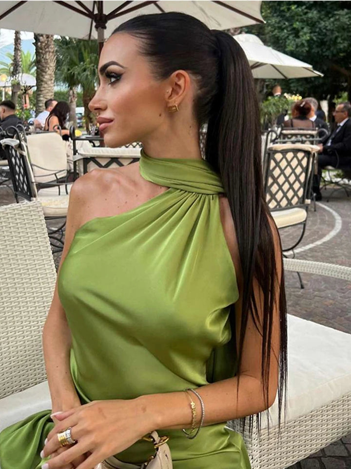 Abito da sera in raso con fiocco per donna – abito elegante schiena scoperta