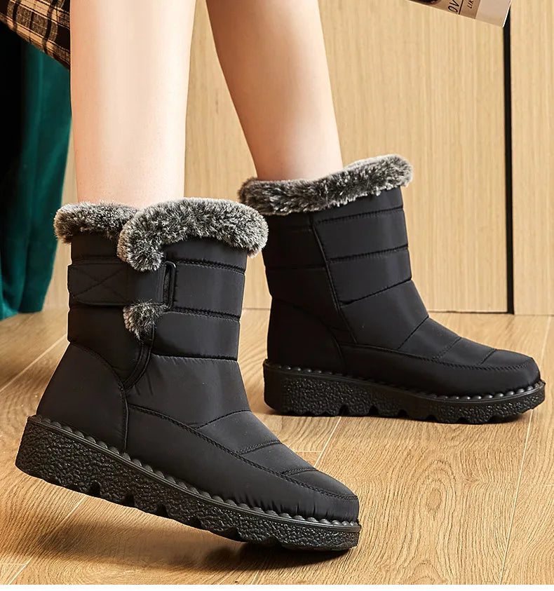 Stivali Invernali Donna – Ankle Boots Impermeabili con Pelliccia, Antiscivolo e Tacco Basso
