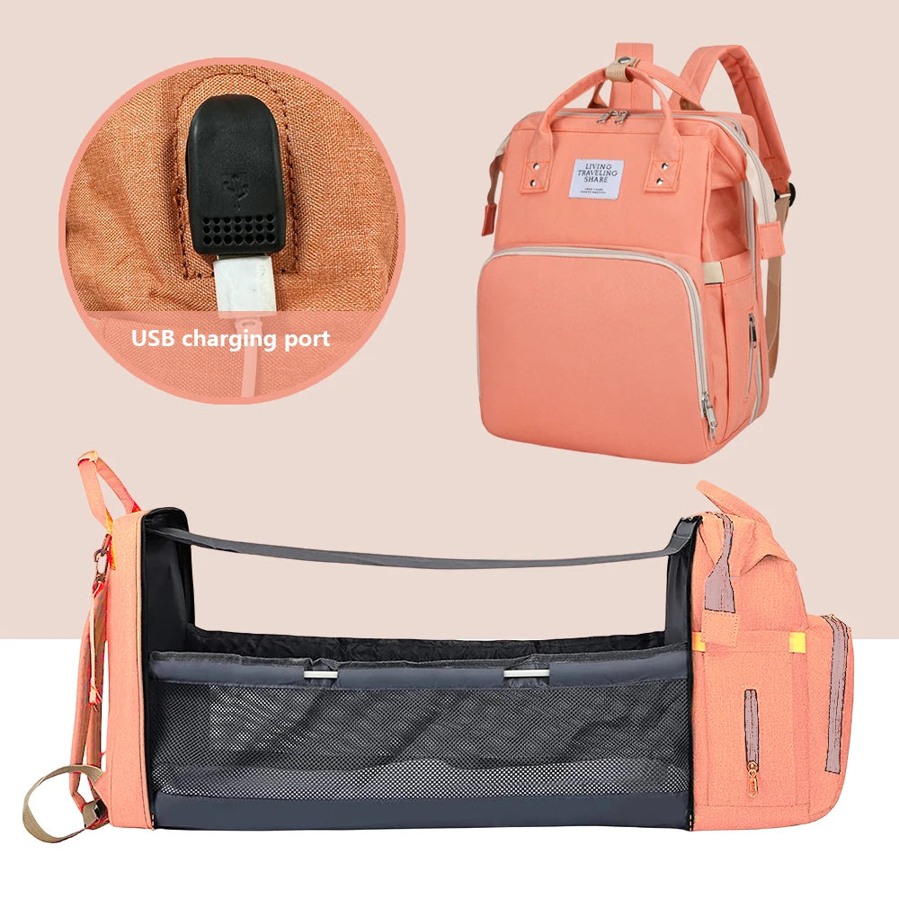 Zaino Fasciatoio Pieghevole 3 in 1 con Lettino Portatile – Borsa Mamma da Viaggio Leggera e Capiente