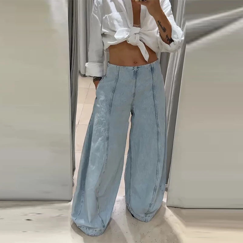 Jeans patchwork vita bassa donna – pantaloni larghi Y2K stile street fashion 2025