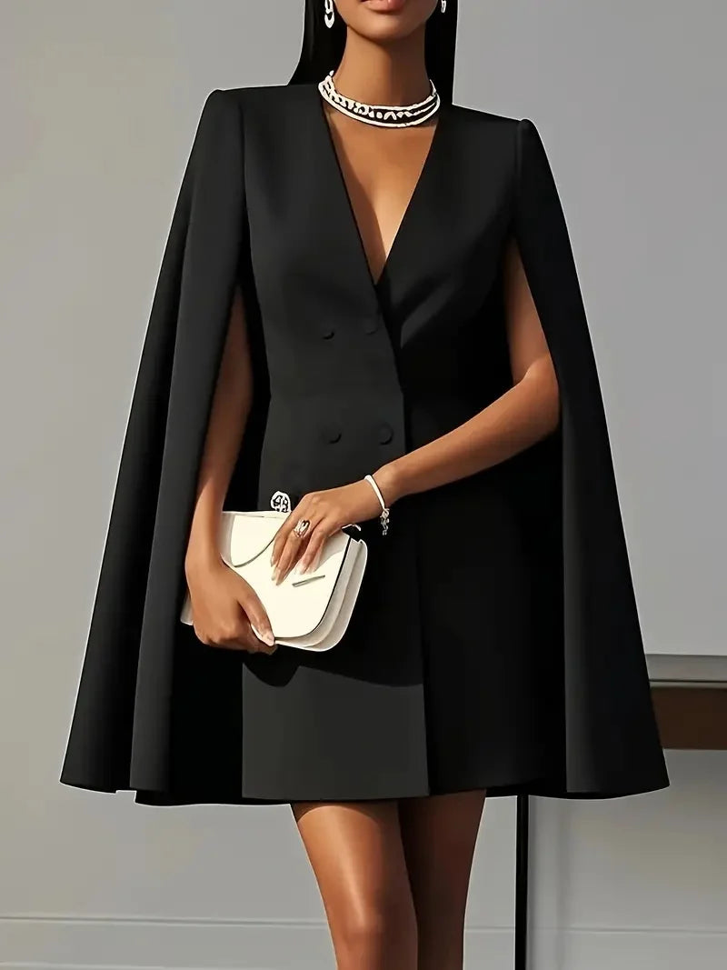 Giacca blazer abito donna elegante – doppio petto con maniche a mantella, stile cape dress per cerimonie