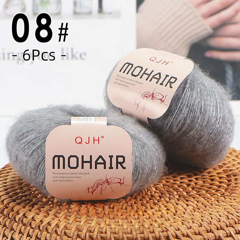 Set 6 gomitoli filato mohair morbido – lana angora effetto fluffy per maglioni, sciarpe, shawl fai-da-te