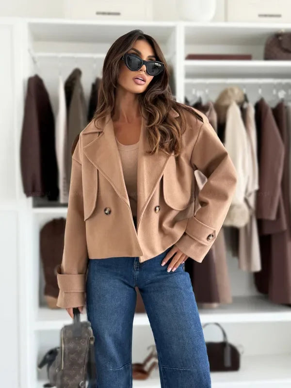 Mini coat in lana donna 2025 – Giacca corta con collo da tailleur, versatile ed elegante per l’autunno/inverno