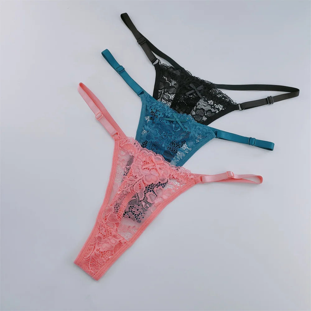Set 3 Perizomi in Pizzo Trasparente Donna– Sexy Regolabile