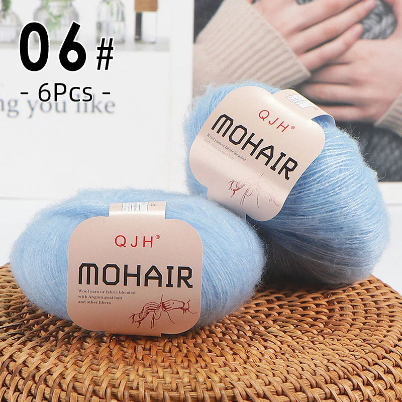 Set 6 gomitoli filato mohair morbido – lana angora effetto fluffy per maglioni, sciarpe, shawl fai-da-te