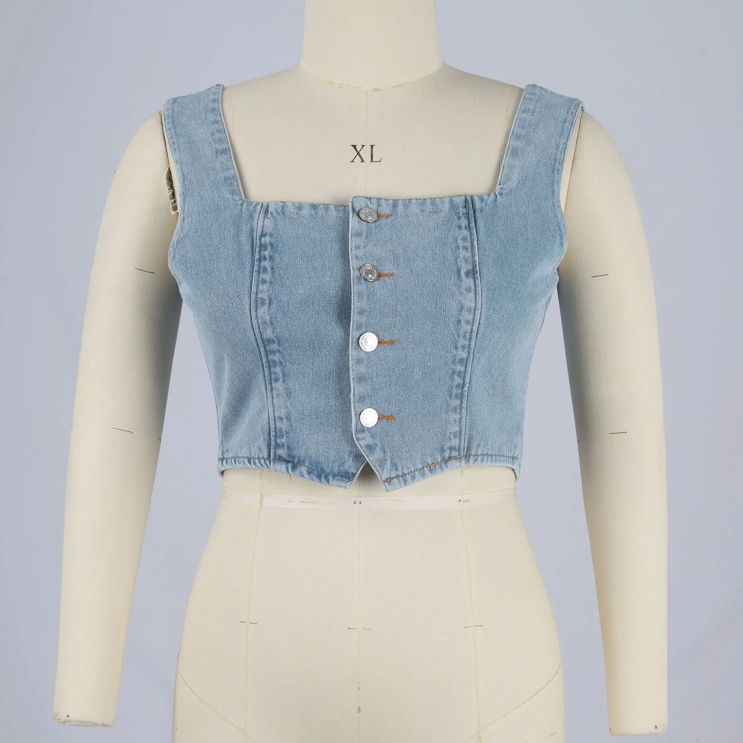 Top Denim Donna Aderente – Crop Top Scollo Quadrato