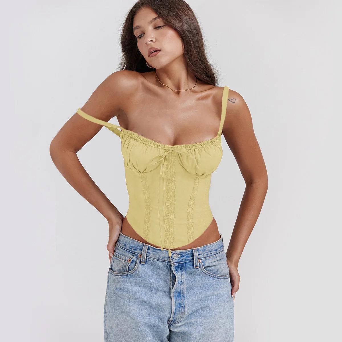 Mini Abito Corsetto in Pizzo Floreale – Estate 2025, Bianco/ Giallo/Rosso/Blu