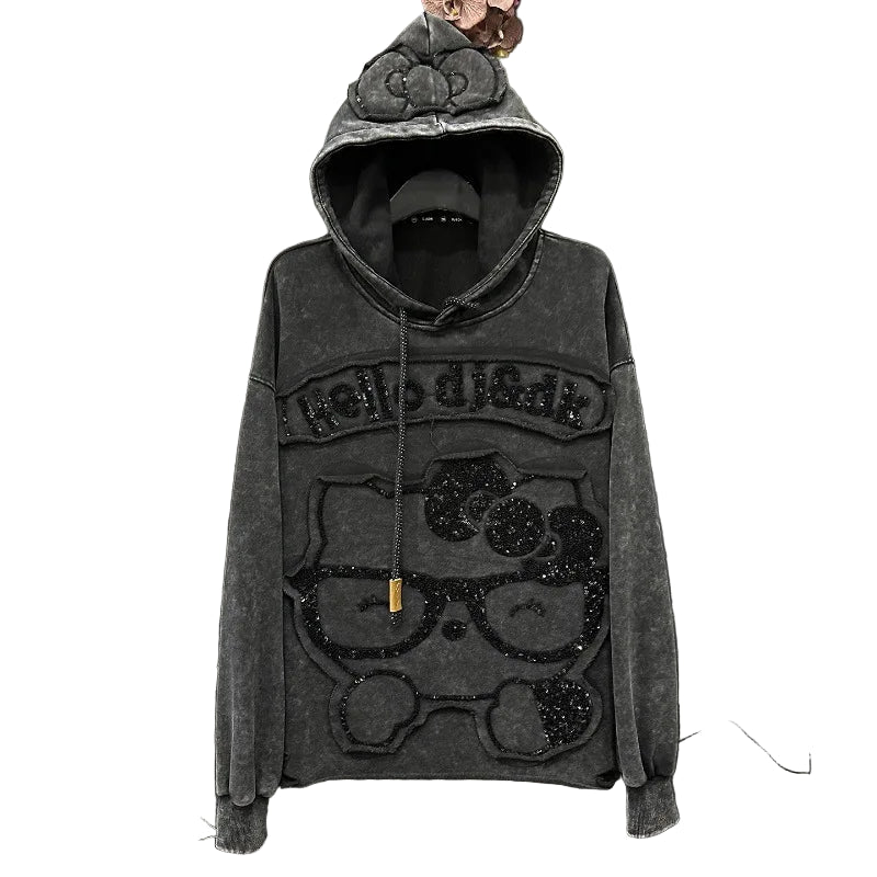 Felpa con cappuccio cartoon per donna – Stile casual oversize, dolce e versatile, ideale per l’autunno 2025