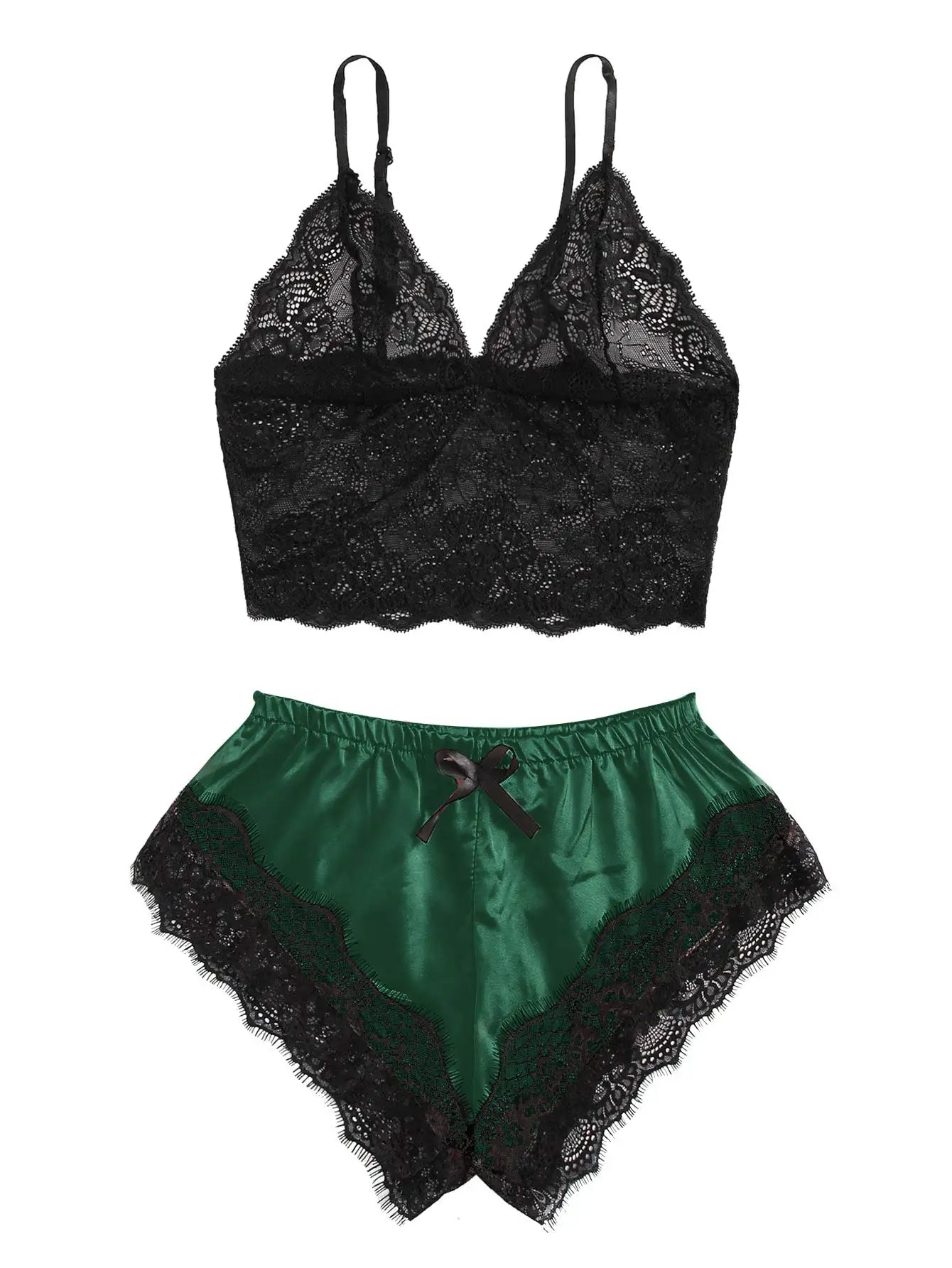 Completo Pigiama Sexy in Pizzo – Bralette e Shorts Coordinati 2 pezzi