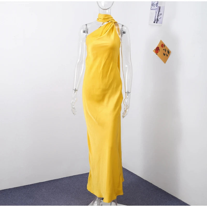 Abito da sera in raso con fiocco per donna – abito elegante schiena scoperta