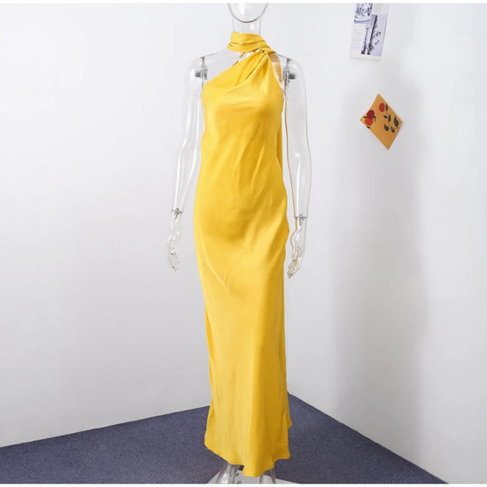 Abito da sera in raso con fiocco per donna – abito elegante schiena scoperta