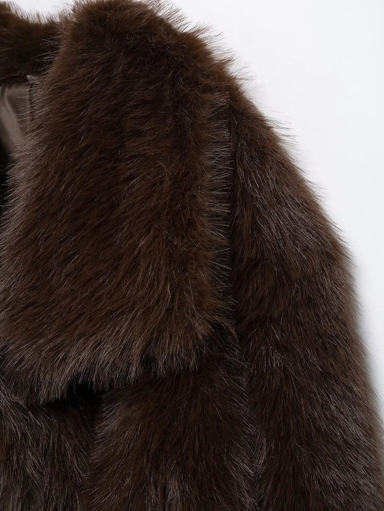 Giacca in pelliccia sintetica marrone con scollo a V per donna – Giacca lunga a maniche lunghe, stile casual elegante per l'autunno/inverno