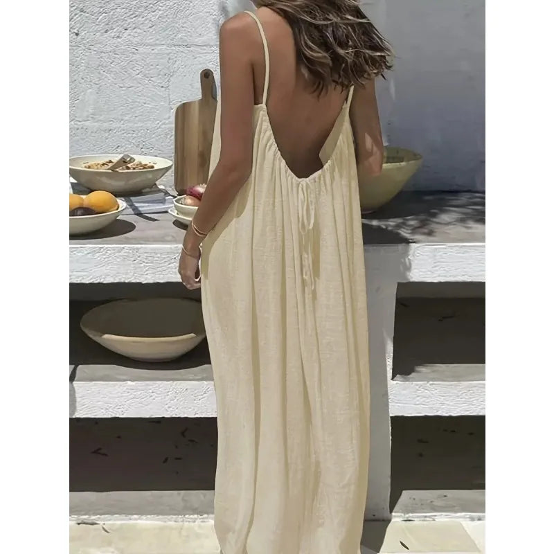 Abito Donna Lungo Estivo Loose Fit – Vestito Casual con Scollatura