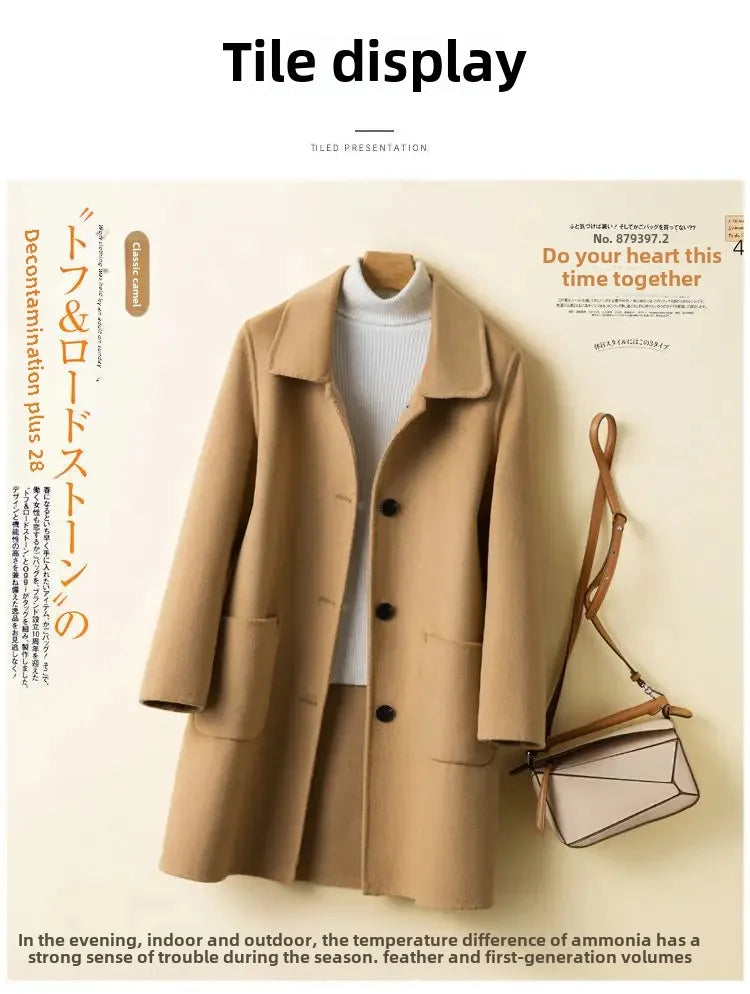 Cappotto in lana donna – Overcoat doppio lato, taglio medio, stile elegante per autunno e inverno