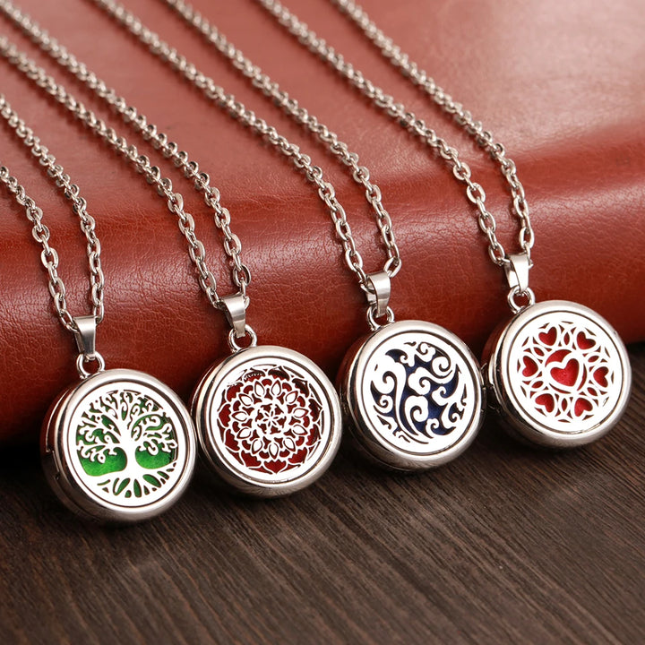 Collana Aromaterapia Albero della Vita – Ciondolo Rotondo Diffusore Oli Essenziali in Acciaio Inox | Idea Regalo Donna