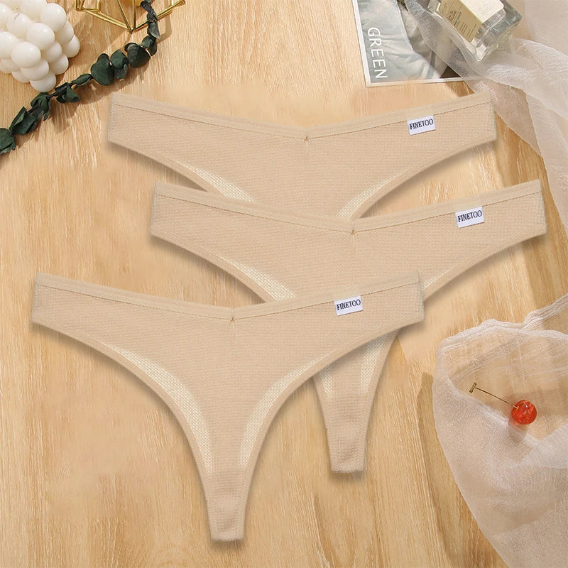 Set 3 pezzi perizomi donna G-string in cotone waffle a vita bassa – underwear sexy comfort quotidiano