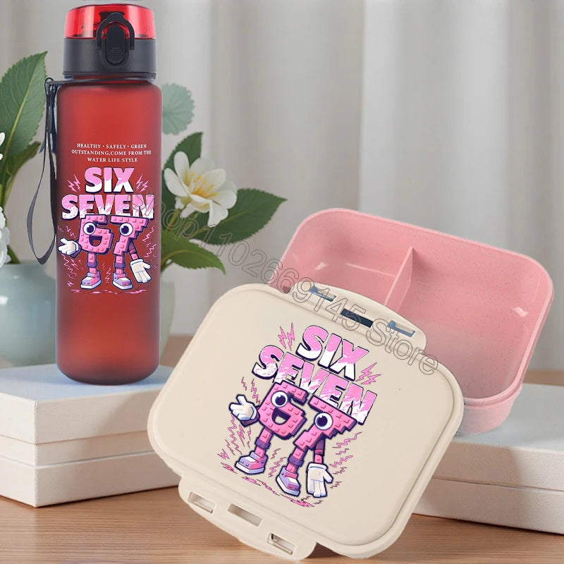 2pcs Steal A Brainrot Bento Lunch Box Water Bottle 67 Six Seven Cartoon Printed Lunch Box Boys School Supplies Children Gifts