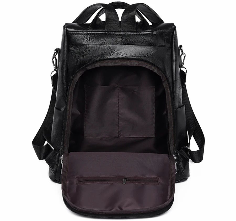 Zaino donna in pelle sintetica PU grande capacità – backpack anti-furto retrò per scuola, viaggio e uso quotidiano