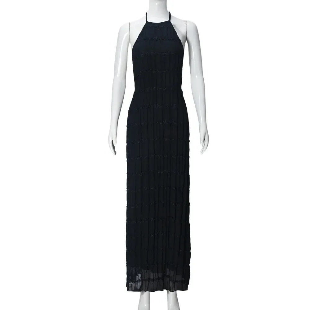 Abito Lungo Donna con Schiena Scoperta e Pieghe – Vestito Elegante Lotus Leaf 2026