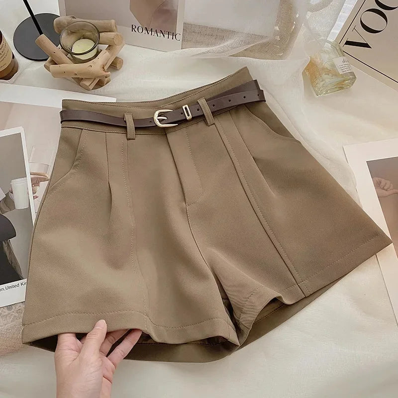 Pantaloncini donna vita alta stile coreano – gamba larga A‑line in cotone 2025