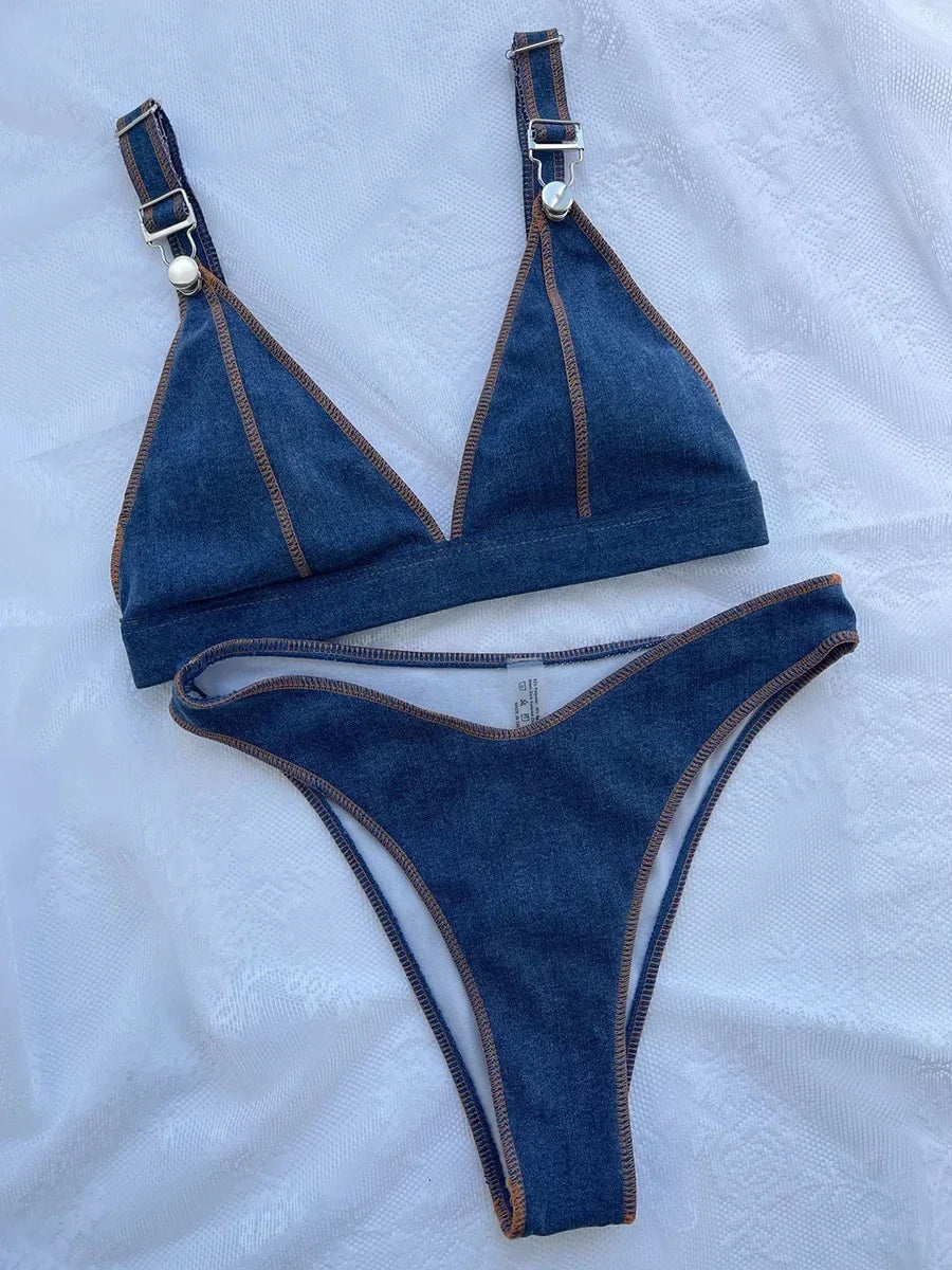 Bikini brasiliano effetto denim sgambato donna – Estate 2025
