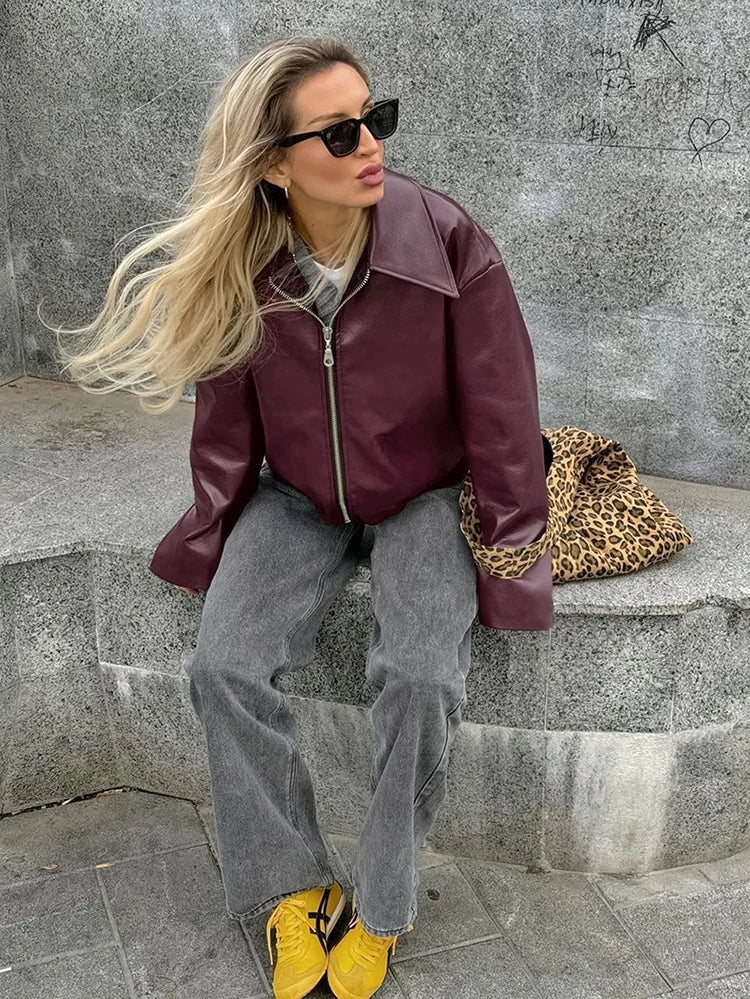 Giacca Similpelle Donna Oversize con Zip - immagine 10