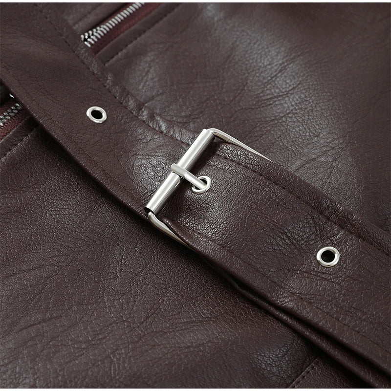 Giacca bomber donna marrone vintage con collo a rever, cintura e zip ‒ outerwear street chic autunno/inverno 2025