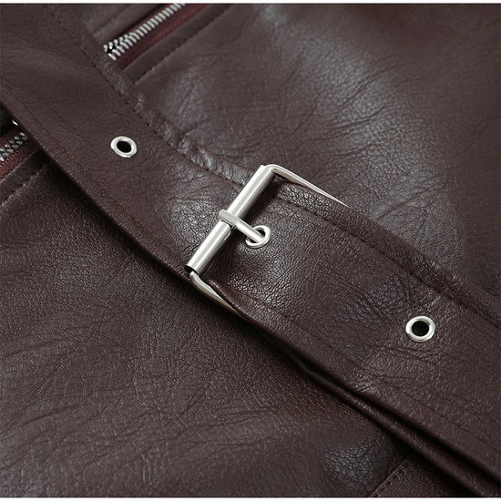Giacca bomber donna marrone vintage con collo a rever, cintura e zip ‒ outerwear street chic autunno/inverno 2025