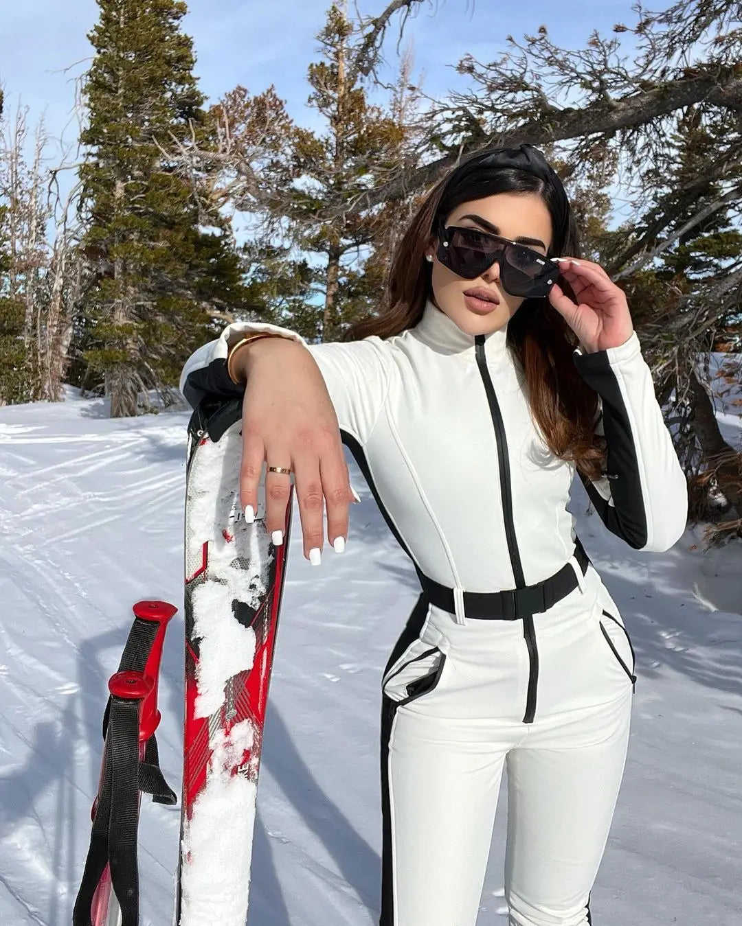 Tuta da sci donna manica lunga impermeabile e antivento – tuta intera patchwork elegante per snowboard e sci invernale