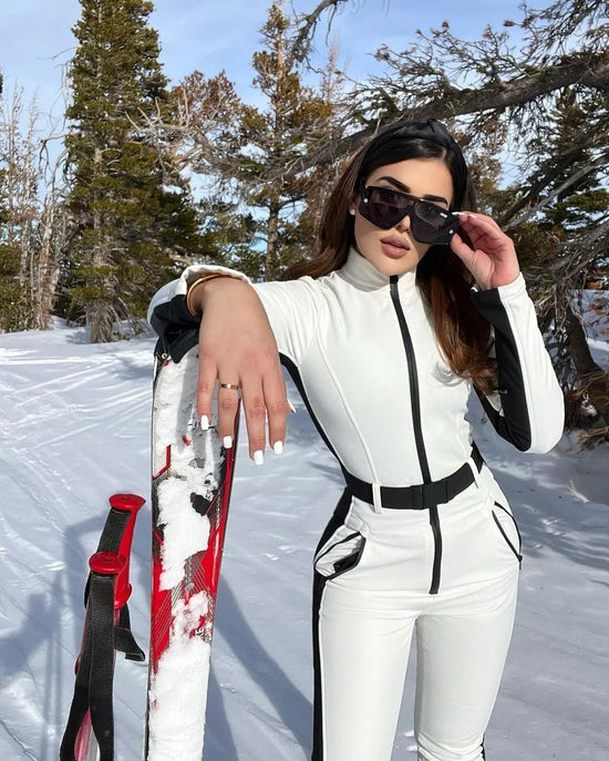 Tuta da sci donna manica lunga impermeabile e antivento – tuta intera patchwork elegante per snowboard e sci invernale