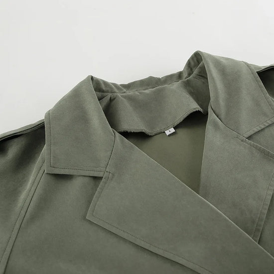 Trench coat corto con lacci per donna – Giacca a maniche lunghe, colletto a revers, abbottonatura singola, stile casual elegante per la primavera/autunno 2025