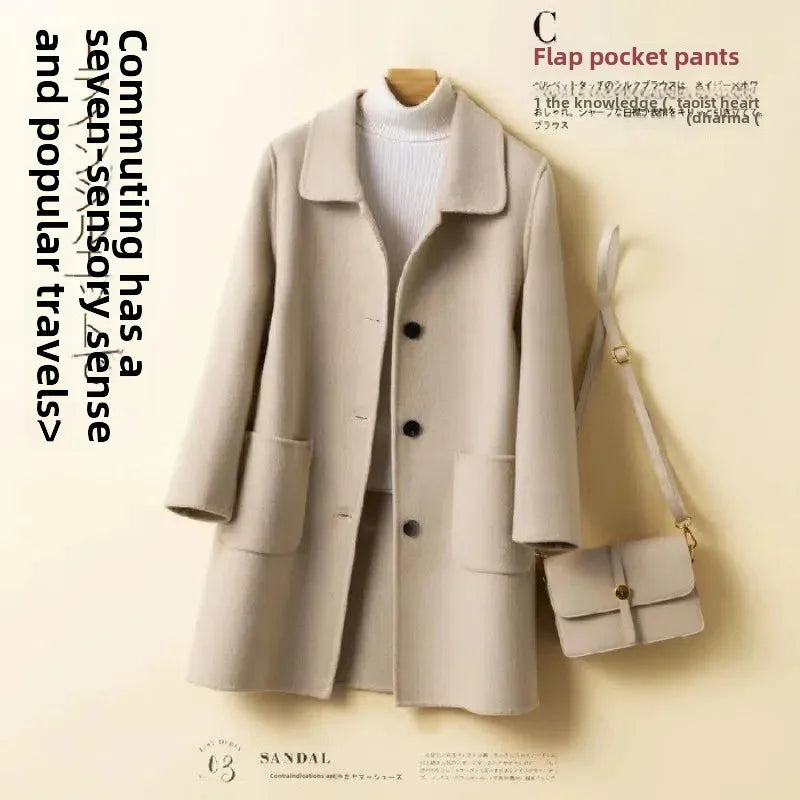 Cappotto in lana donna – Overcoat doppio lato, taglio medio, stile elegante per autunno e inverno
