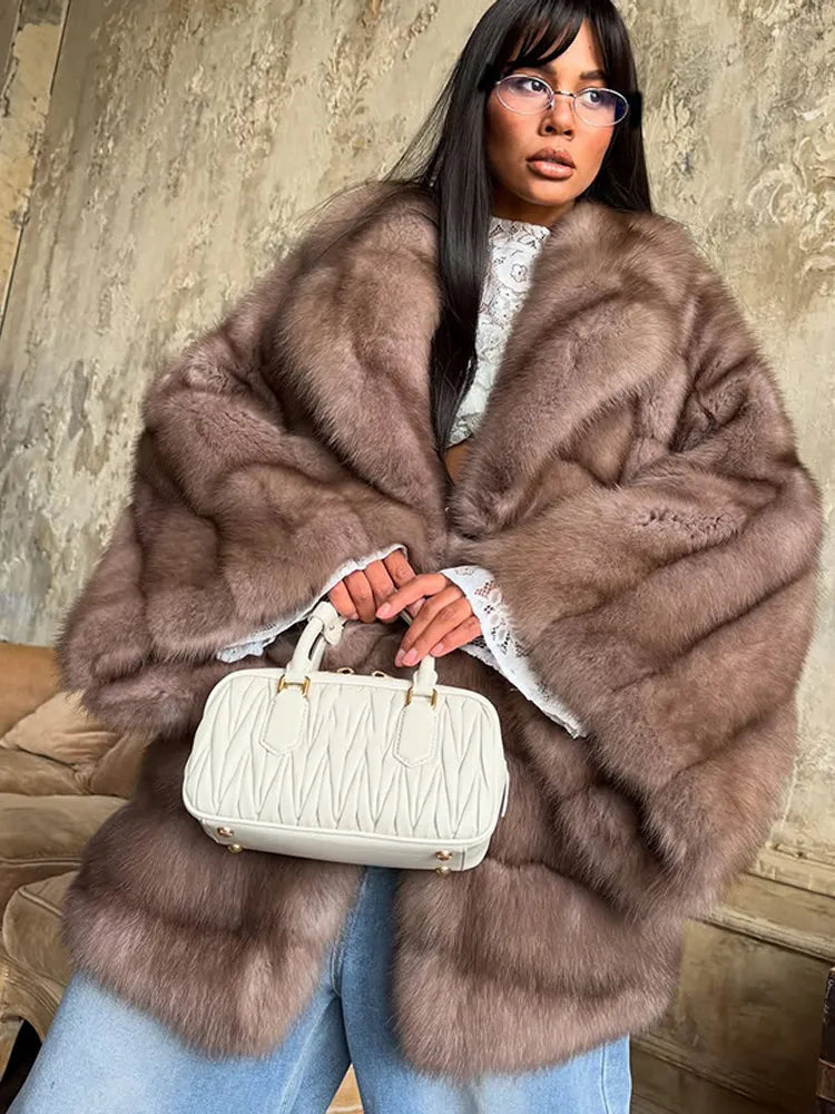 Cappotto lungo in pelliccia sintetica con colletto a revers – giacca maxi donna calda e lussuosa per l'inverno 2025
