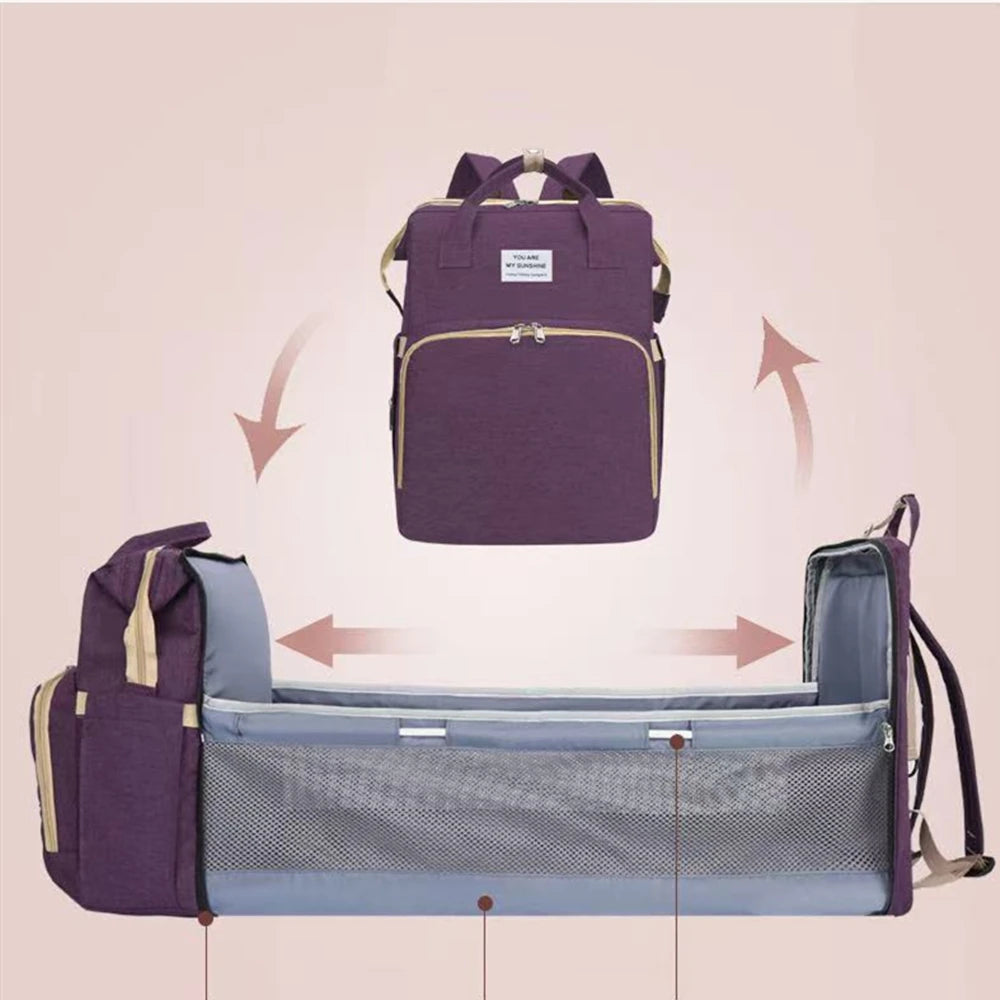 Zaino Fasciatoio Pieghevole 3 in 1 con Lettino Portatile – Borsa Mamma da Viaggio Leggera e Capiente