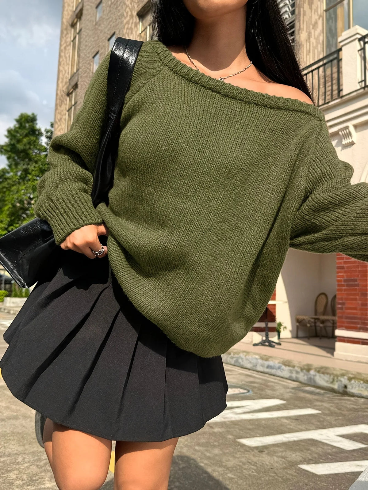 Maglione donna girocollo a maniche lunghe, vestibilità ampia