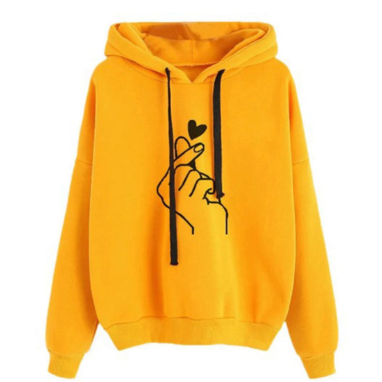 Felpa autunnale con cappuccio e cuore con dito – felpa oversize in pile con tasche e coulisse per look casual e trendy