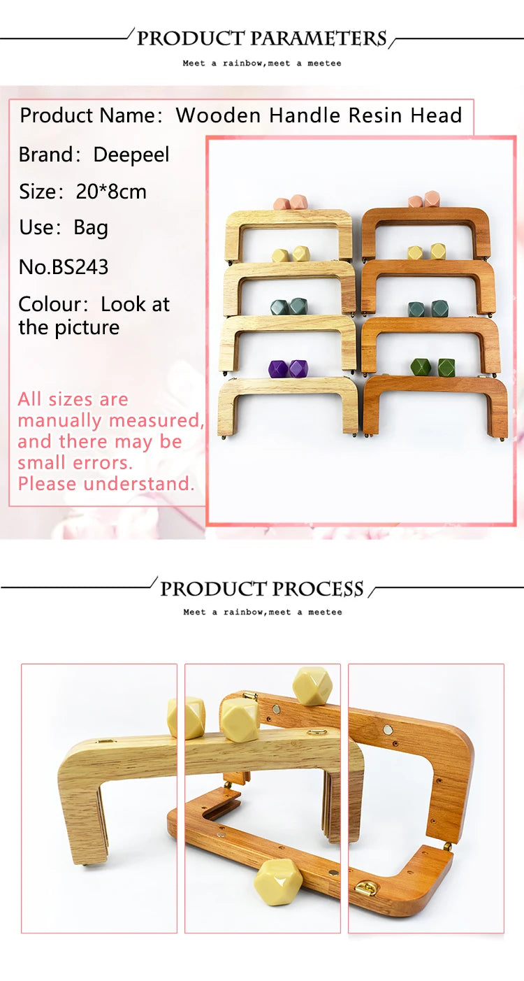 Set di manici in legno da 20 cm per borse – Chiusura a bacio per cucito fai-da-te, confezione da 1, 2 o 5 pezzi