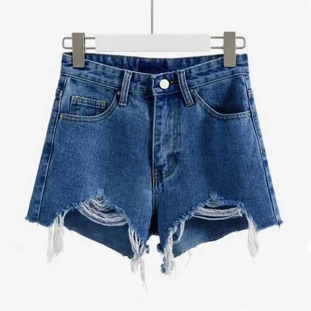 Cowboy shorts donna vita alta stile coreano – denim bianco con tasche, frange e strappi