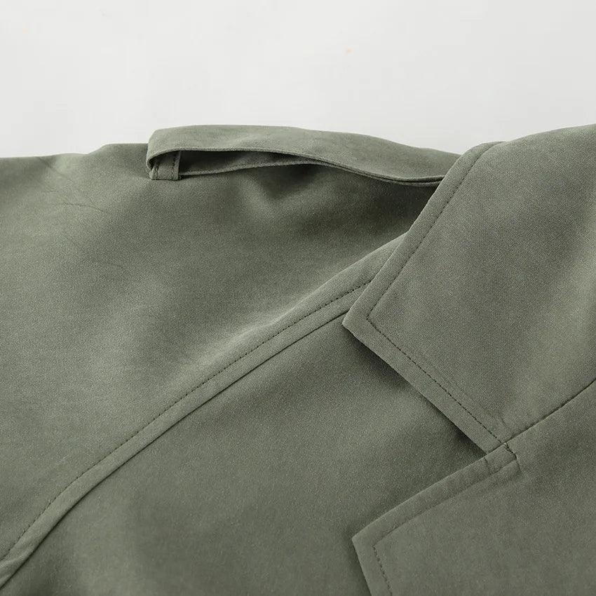 Trench coat corto con lacci per donna – Giacca a maniche lunghe, colletto a revers, abbottonatura singola, stile casual elegante per la primavera/autunno 2025