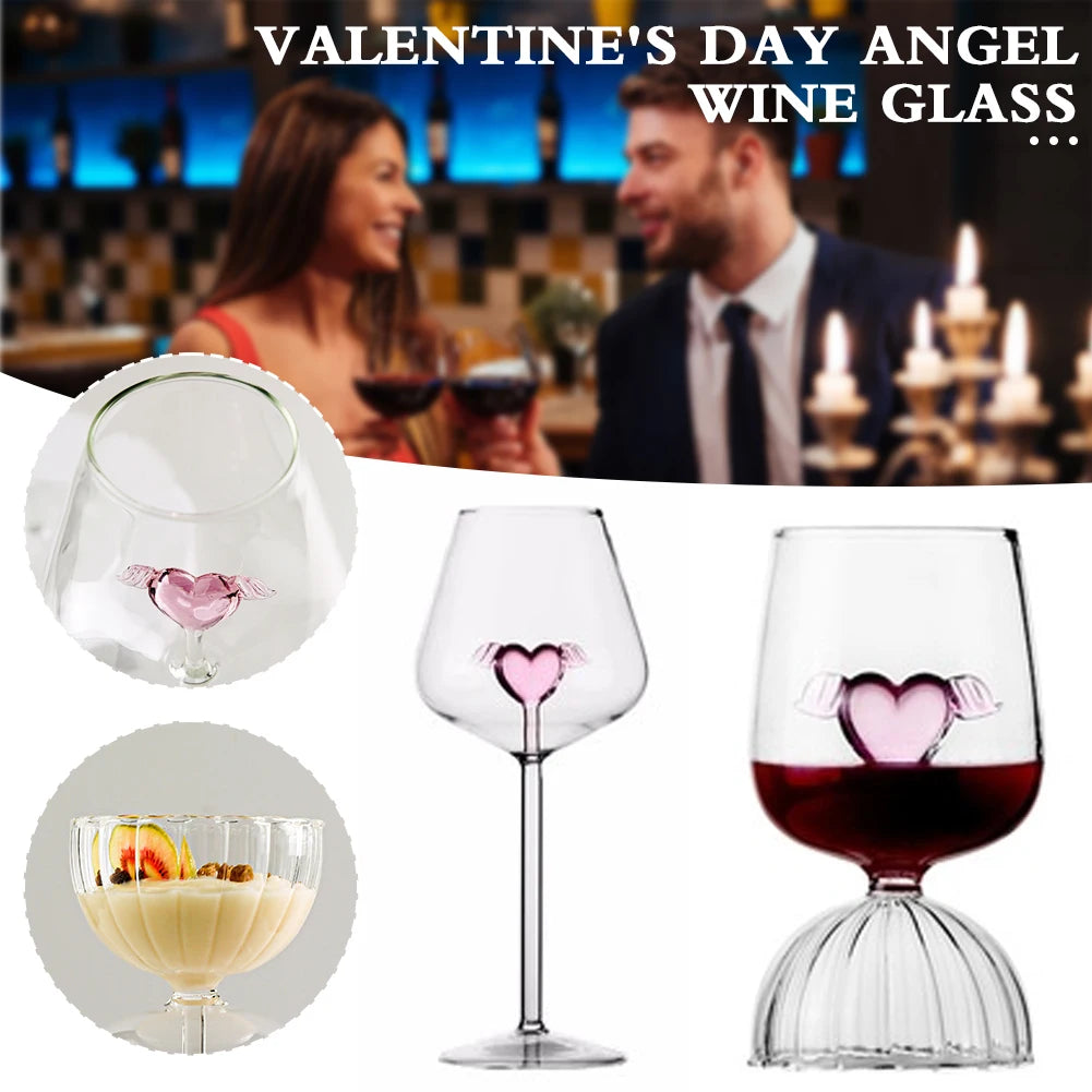 Set Bicchieri da Vino Rosso con Cuori Rosa – Calici Romantici per San Valentino