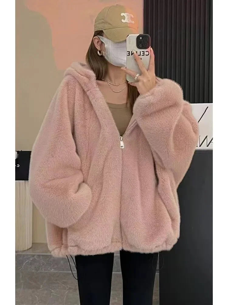 Felpa con cappuccio foderata in pile donna – Giacca casual oversize per l'autunno e l'inverno