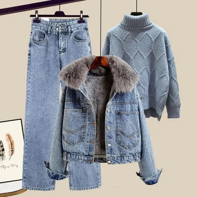 Giacca denim foderata in pile da donna – giacca imbottita spessa per autunno / inverno 2025 stile street