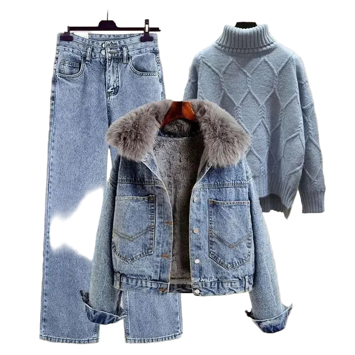 Giacca denim foderata in pile da donna – giacca imbottita spessa per autunno / inverno 2025 stile street