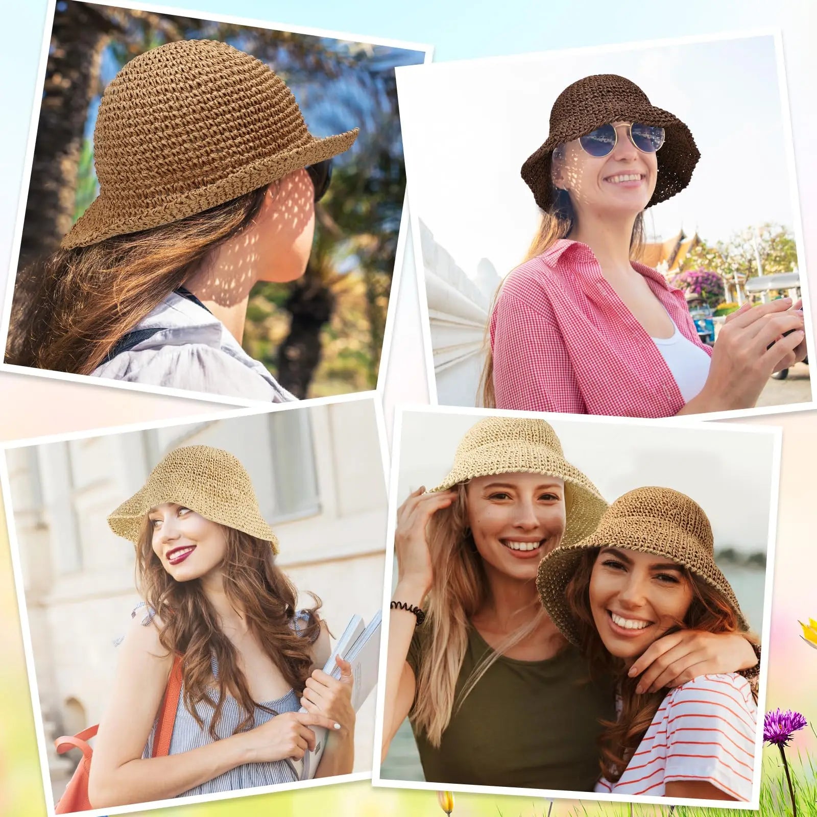 Cappello Estivo Donna in Paglia Khaki Beige o Rosa – Protezione UV e Stile Casual per la Spiaggia
