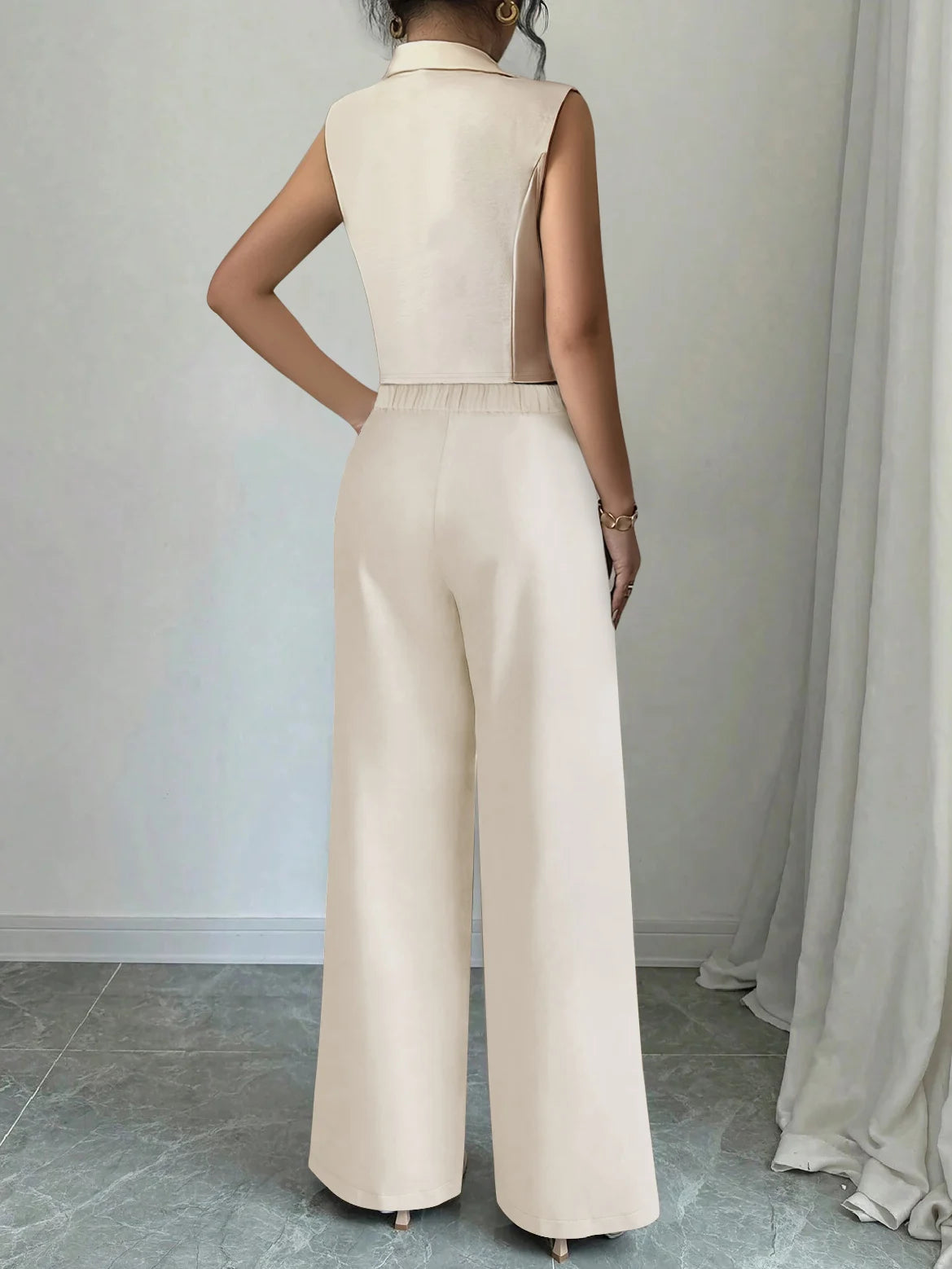 Completo donna 2 pezzi 2025 – top smanicato e pantaloni wide-leg a vita alta, elegante e casual