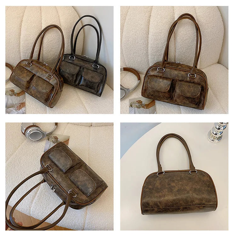 Borsa baguette donna retrò con doppie tasche frontali – trendy piccola underarm per il 2025