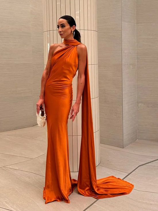 Abito da sera in raso con fiocco per donna – abito elegante schiena scoperta