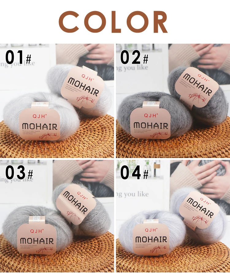 Set 6 gomitoli filato mohair morbido – lana angora effetto fluffy per maglioni, sciarpe, shawl fai-da-te