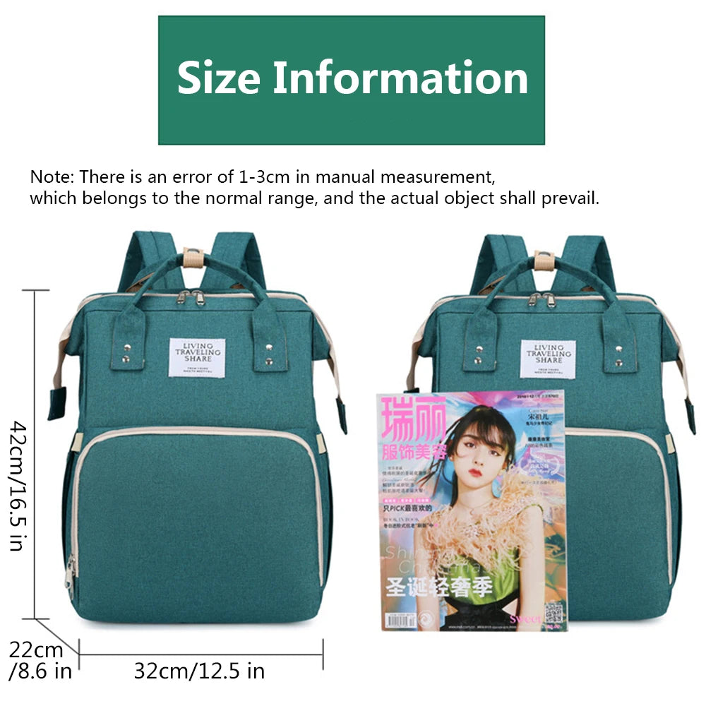 Zaino Fasciatoio Pieghevole 3 in 1 con Lettino Portatile – Borsa Mamma da Viaggio Leggera e Capiente